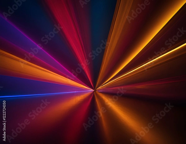 Obraz The abstract of Red, Blue, and Yellow Light Trails | Abstract Speed Burst Background | Digital Rays with Reflection