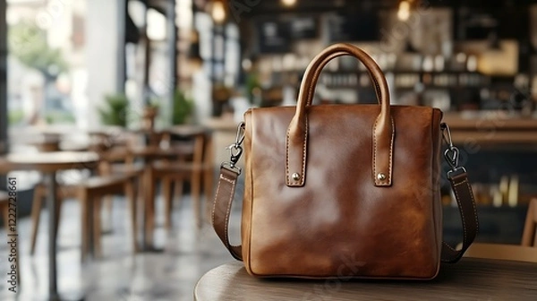 Fototapeta Classic Leather Brown Satchel Bag Displayed on a Table – Timeless Fashion and Elegant Design