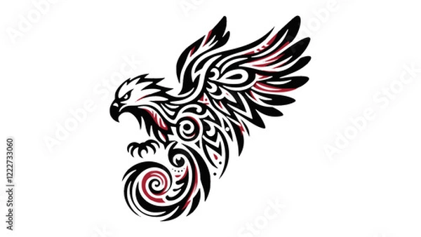 Fototapeta Decorative Tribal Eagle in Flight on White Background