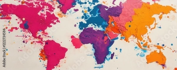 Fototapeta A vibrant, colorful world map showcasing countries in bold hues, emphasizing global diversity and interconnectedness.