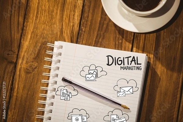 Fototapeta Digital marketing with graphic icons against notepad