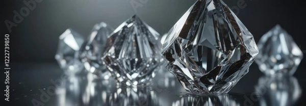 Fototapeta Geometric crystal formation with facets and reflections, facets, optical illusions, crystal structures