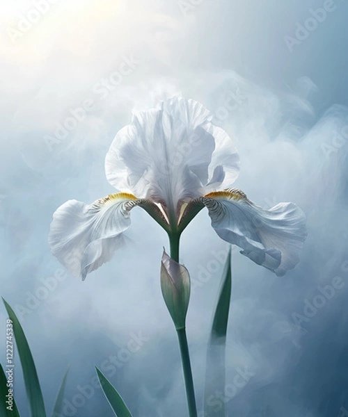 Fototapeta Abstract light blue cloudy  background with peony petals. A background for greeting card invitation design.
