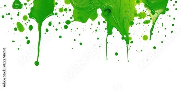 Fototapeta Green paint splattered on white background, artistic vision, paint splatters
