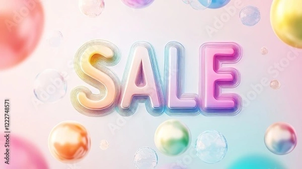 Obraz Vibrant and colorful sale announcement featuring soft bubbles and playful letters in a cheerful atmosphere