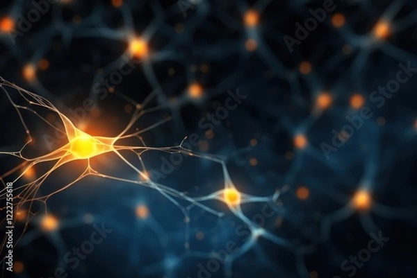 Obraz Neurons with an orange and yellow light medical illuminated accessories.