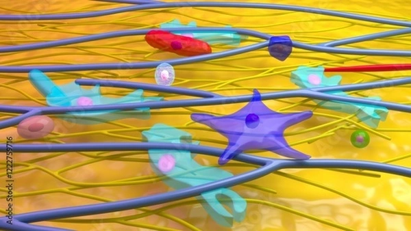 Fototapeta Yellow elastic connective tissue 3d illustration
