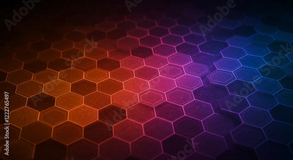 Fototapeta Abstract background hexagon pattern with glowing lights