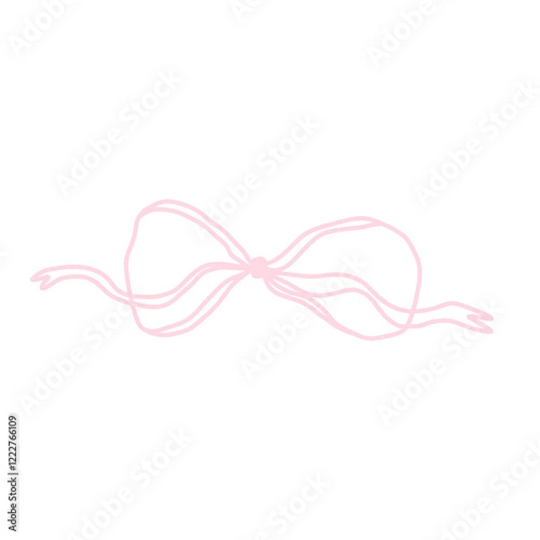 Fototapeta Pink ribbon isolated on white. Pink Doodle Bow