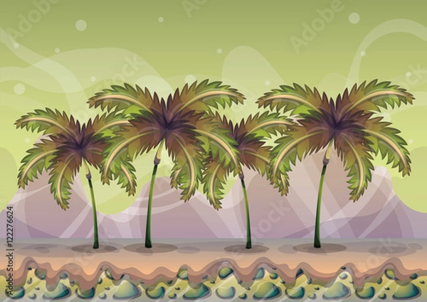 Fototapeta cartoon vector nature landscape background with separated layers for game art and animation game design asset in 2d graphic