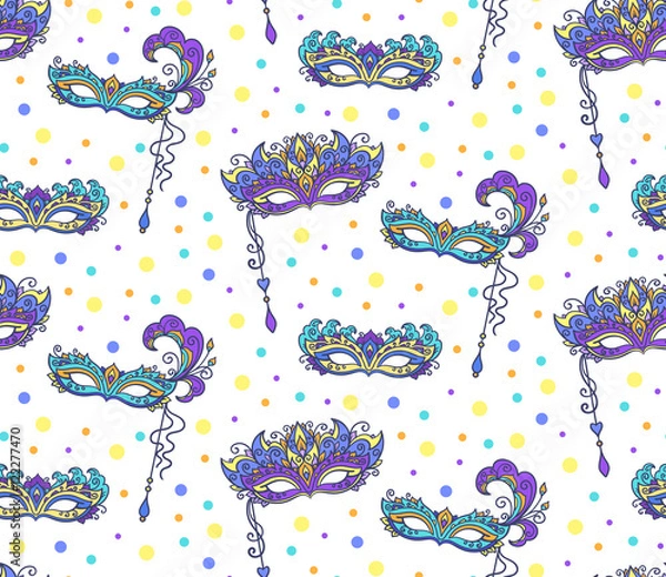 Fototapeta vector, illustration, mask, masquerade, opera, theater, feathers,  seamless pattern