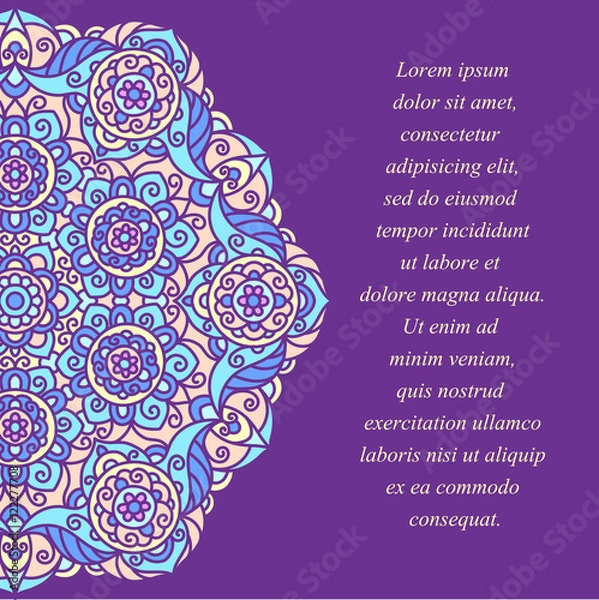 Fototapeta Stock Vector Illustration. Invitation card with white lace ornament. Floral lace on minty background. It can be used for decorating of invitations, cards, cover for book, notebook. Flowers vector