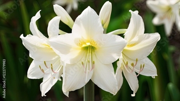 Fototapeta Elegant white Haemanthus albiflos flowers bloom gracefully in a cluster, surrounded by lush green foliage, showcasing nature's beauty and vibrancy.