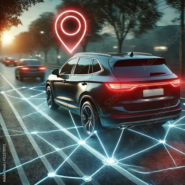 Fototapeta GPS tracking pulsing signal. A vehicle transmitting gps signal. Searching car location
