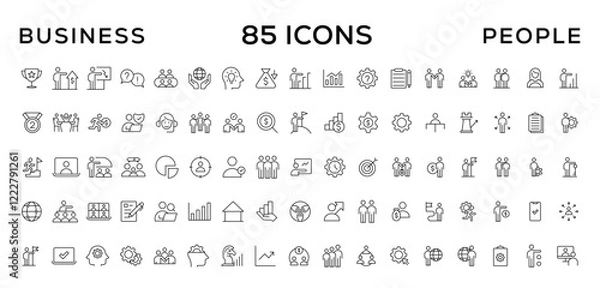 Obraz Business people line icons set. Teamwork, human resources, meeting, partnership, workgroup, success, leadership icon