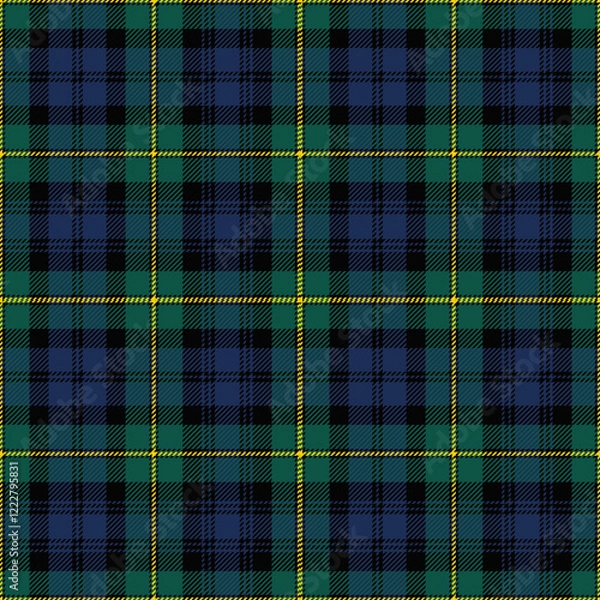 Fototapeta Gordon tartan plaid. Scottish pattern fabric swatch close-up. 