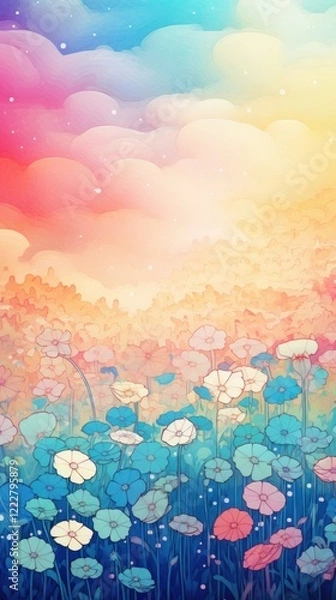 Fototapeta Spring field of flowers landscapes backgrounds outdoors pattern.