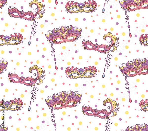 Fototapeta vector, illustration, mask, masquerade, opera, theater, feathers,  seamless pattern