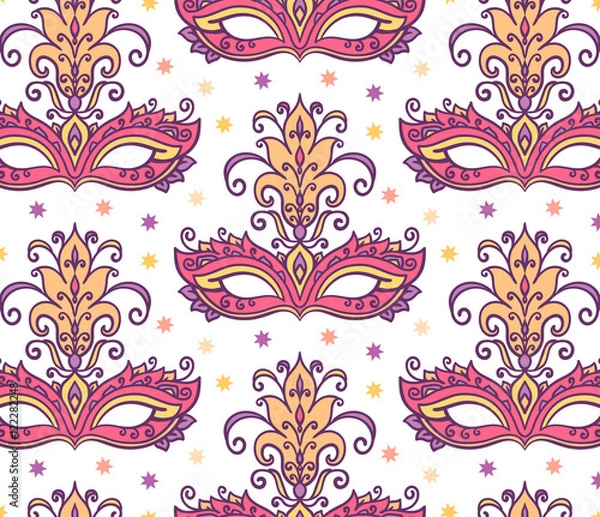 Fototapeta vector, illustration, mask, masquerade, opera, theater, feathers,  seamless pattern