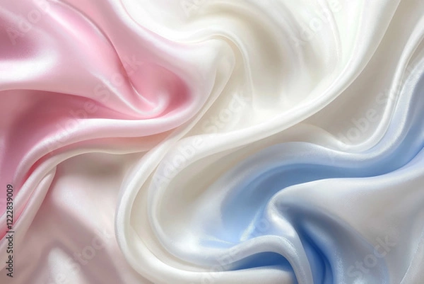 Fototapeta Elegant Pastel Pink Blue White Silk Fabric Drapery Texture Background soft wave flow fold curve     
