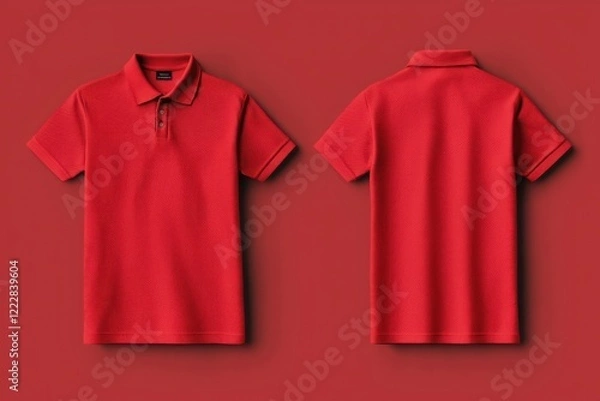 Obraz A red polo shirt displayed from front and back against a solid red background.