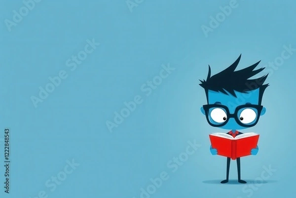 Obraz Cartoon character reading book with curiosity