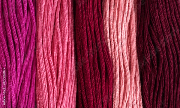 Fototapeta Redish mouline thread texture background - macro, close-up