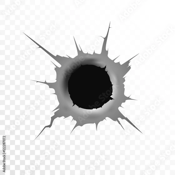 Fototapeta Bullet hole. Isolated on white transparent background. Vector illustration, eps 10.