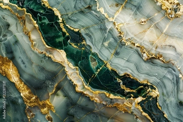 Fototapeta Image of Emerald green dark marble pattern with golden veins. Texture for background usage