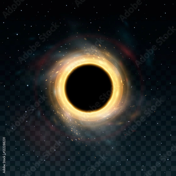 Fototapeta Czarna dziura w przestrzeni. Izolowane z tyłu przezroczyste tło. Ilustracja wektorowa, EPS 10.
