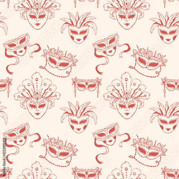 Obraz Seamless pattern of hand drawn masks for carnival