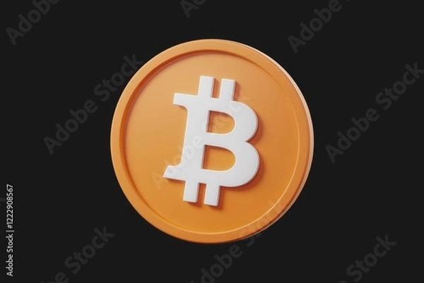Fototapeta 3D render of an orange Bitcoin coin with a white Bitcoin symbol.