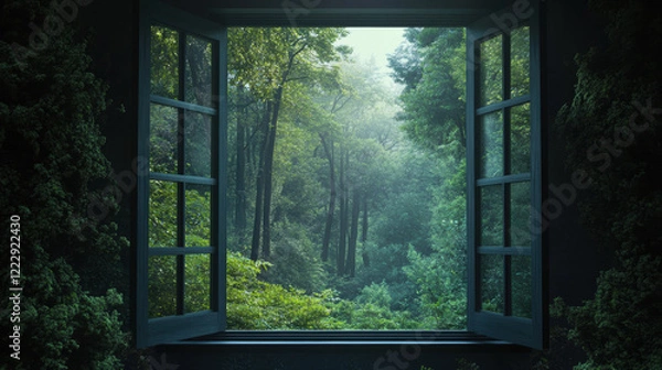 Fototapeta Forest window view scenery nature landscape green tree view window decor wallpaper