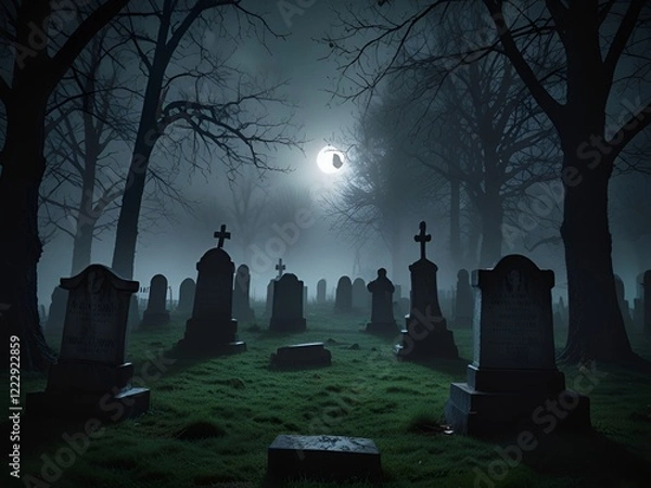 Obraz cemetery in the fog at night