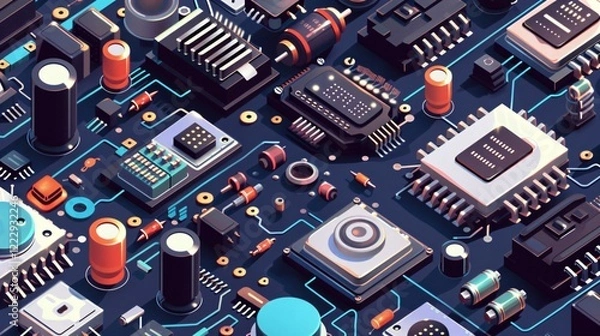 Fototapeta Semiconductor Resistor Electric Component PCB Industrial Image