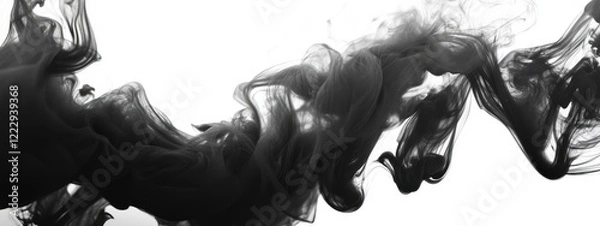Fototapeta Dramatic black smoke swirl creating an abstract texture with ample space for text overlay and artistic designs