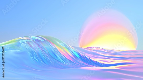Fototapeta serene ocean wave under colorful sunset, showcasing vibrant hues and smooth textures. tranquil scene evokes sense of peace and beauty in nature