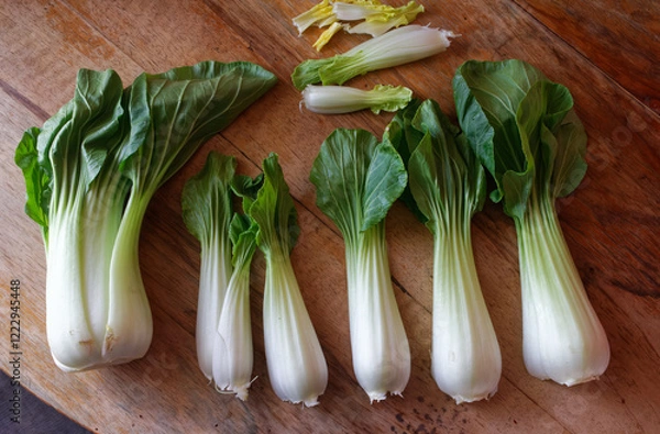 Obraz Zdekonstruowana kapusta bok choi (pak choi) - podzielona na liście