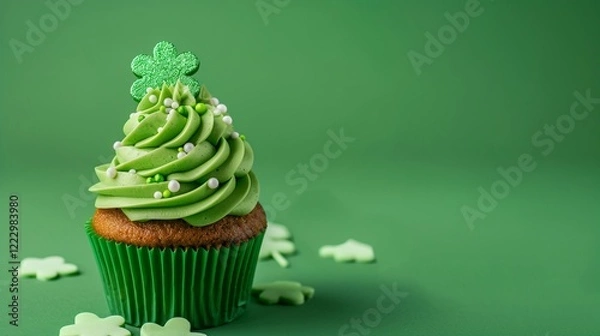 Obraz Decorated cupcake on green background