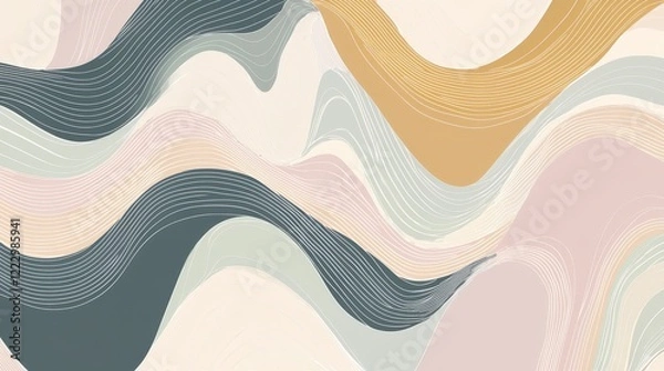 Fototapeta Abstract Wavy Lines Pattern in Soft Pastel Color Palette