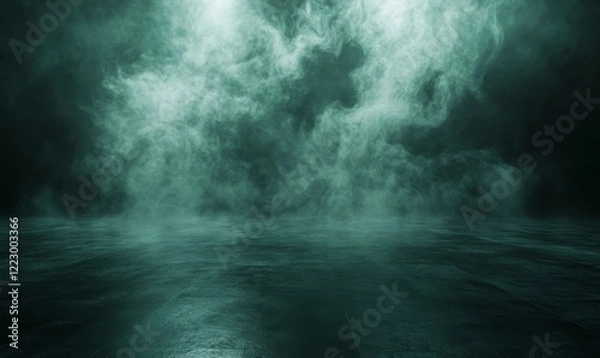 Fototapeta Ethereal blue smoke drifting gently, creating a mysterious atmosphere on a dark backdrop.