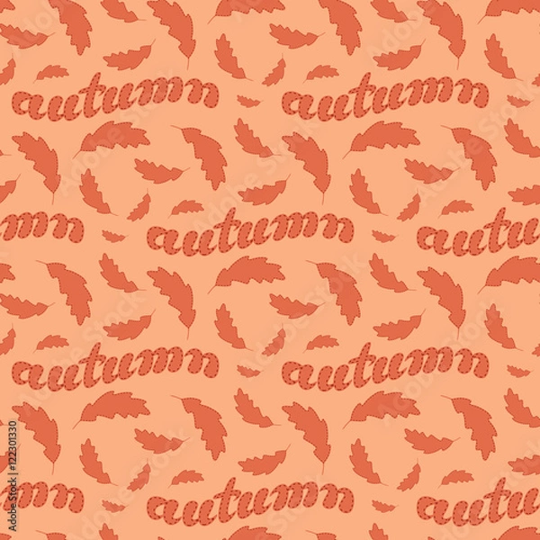 Fototapeta Autumn background with leaves. Lettering seamless pattern.