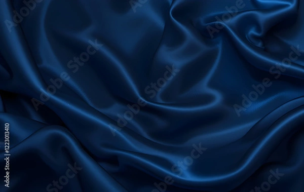 Fototapeta Black blue abstract background Dark blue silk satin texture background Shiny fabric with wavy soft pleats Dark blue elegant background with copy space for your design Liquid wave effect