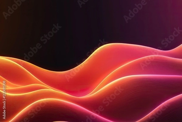 Obraz Abstract waves with vibrant pink and orange hues flow gently against a dark background, creating a dynamic and visually striking composition.