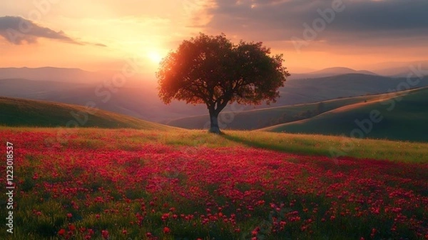 Obraz A heart shaped tree stands in the center background