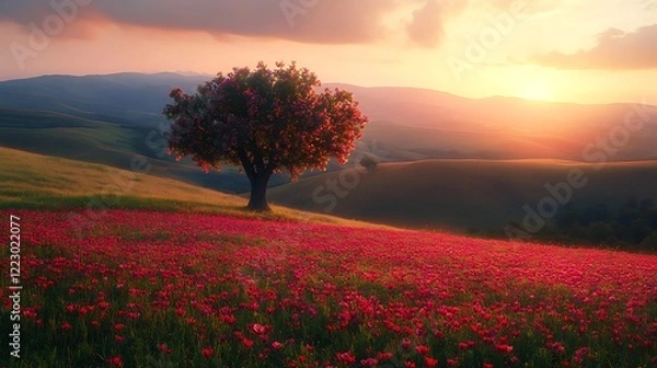 Fototapeta A heart shaped tree stands in the center background