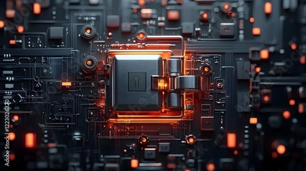 Obraz Futuristic digital vault with abstract glowing patterns and dynamic 3D Concept of cloud computing digital infrastructure and virtual data storage