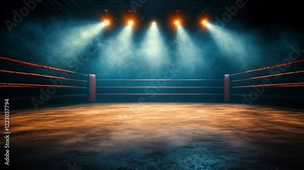 Obraz 3D rendering of an empty boxing ring illuminated by spotlights