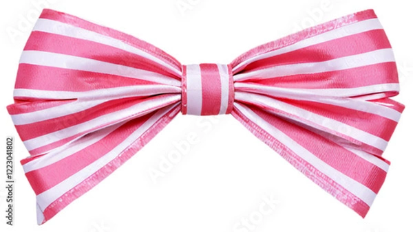 Fototapeta a detailed image of a pink and white striped bow, showcasing the texture and folds of the ribbon, with the bow tied in an elegant and balanced manner.