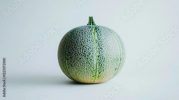 Fototapeta Fresh melon with intricate netting pattern on a simple backdrop